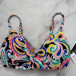 Island Escape Gemini Underwire Bikini Top Size 10 Push Up New White Paisley
